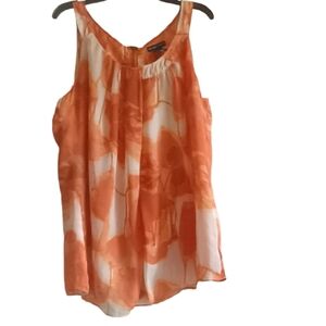 Jones New York Medium Orange‎ Abstract Print Sleeveless Blouse Half Zip Back...